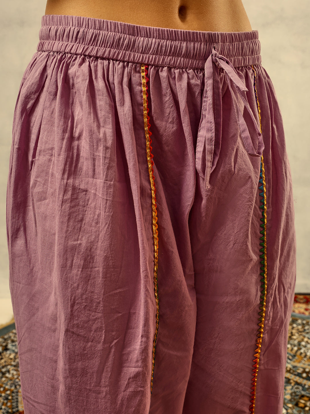 Ishin Purple Bohemian Thread Embroidered Kurta with Dhoti Pants