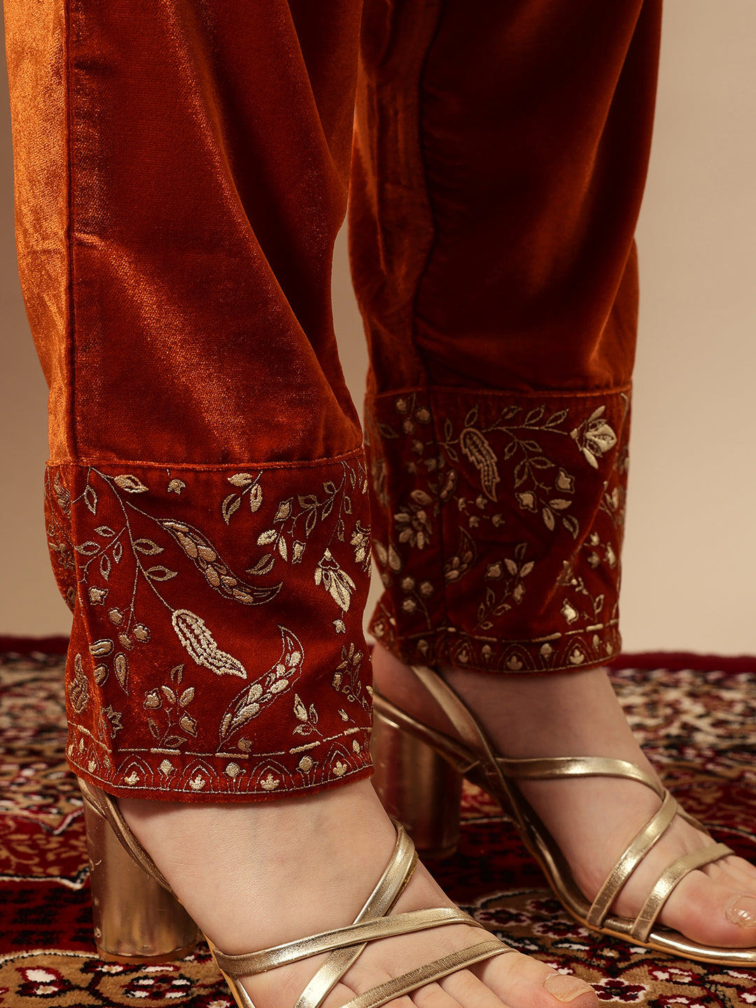 Rich Rust   Gold Print Kaftan Set Co-ords with dupatta