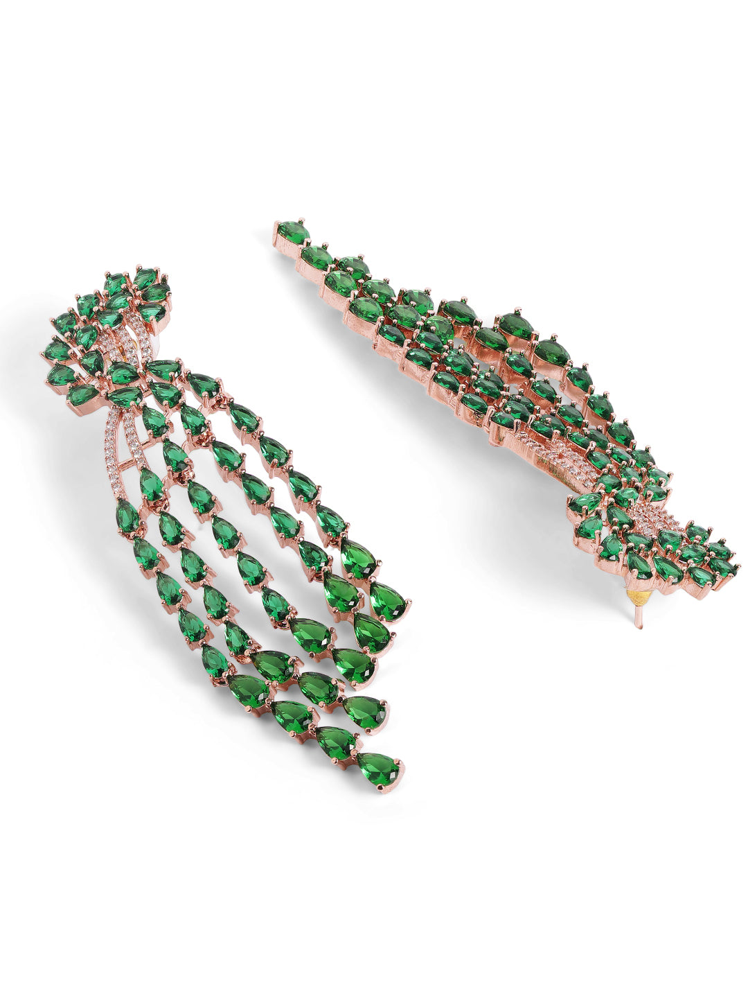 Green Colour Gold Plated AD Drop Earring