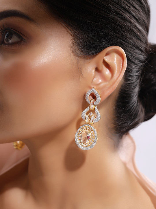 Ishin White Colour Gold Plated American Diamond Drop Earring