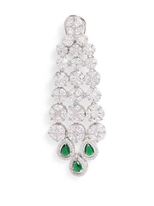 Ishin Green  Colour Silver Plated American Diamond Jewellery Set