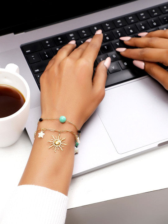 Ishin Multi Colour Gold Plated Artificial Stones And Beads Armlet