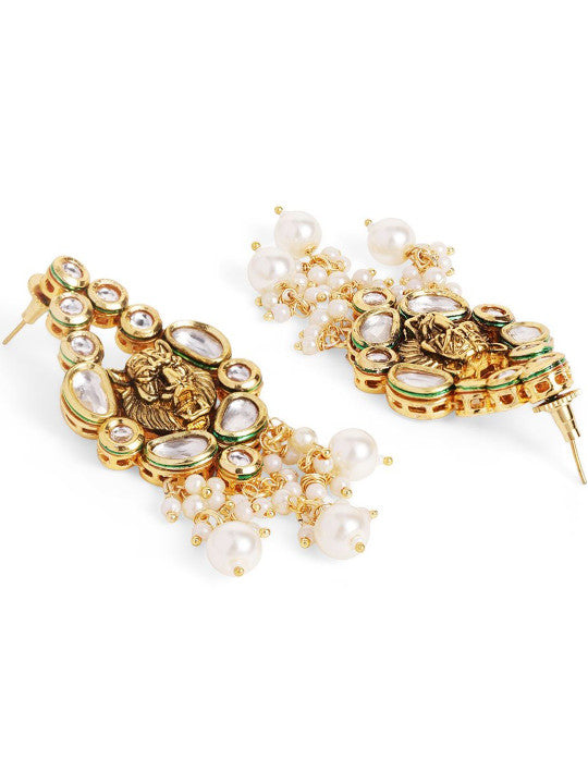 Ishin White Colour Gold plated Kundan with pearl Drop Earring