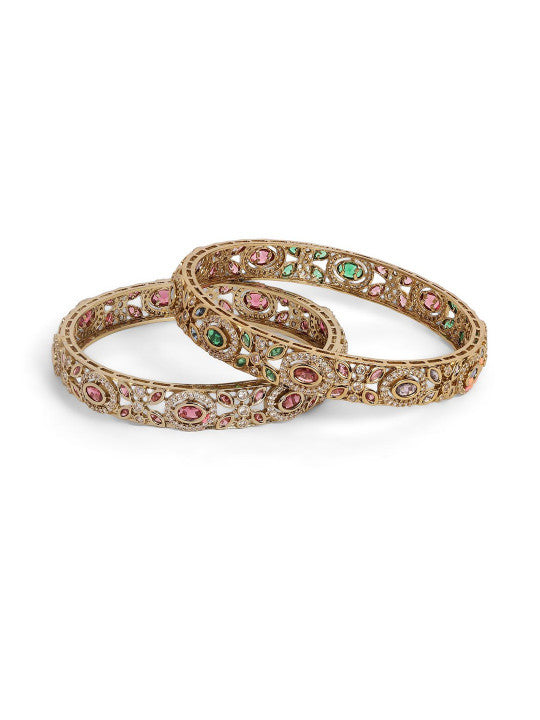 Ishin Multi Colour Gold Plated American Diamond Bangle