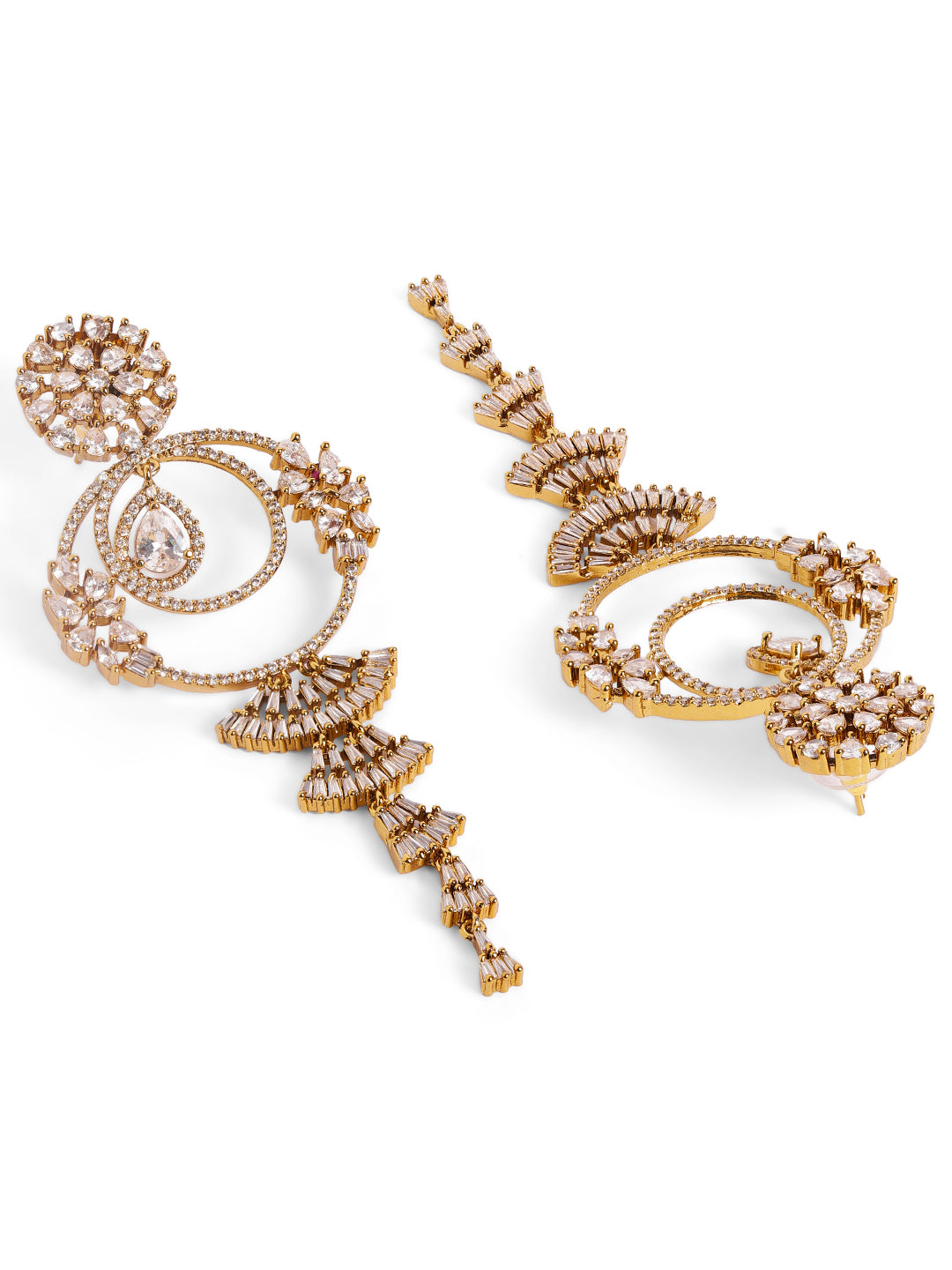 White Colour Gold Plated AD Drop Earring