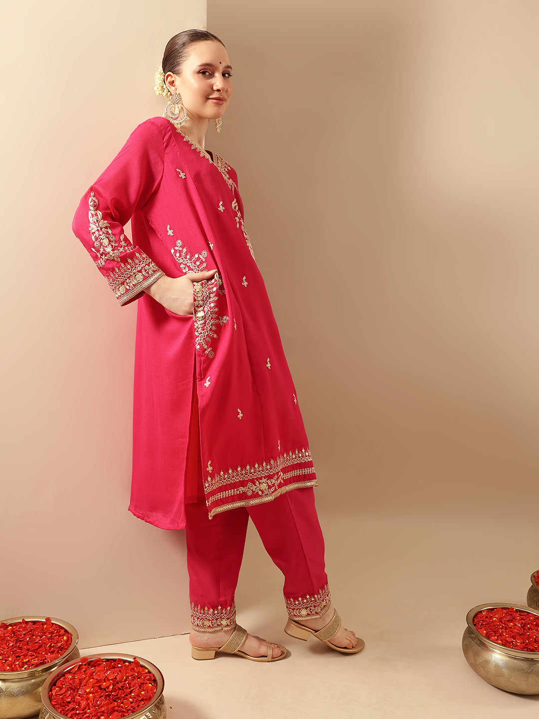Rich Pink A Line Kurta Sets