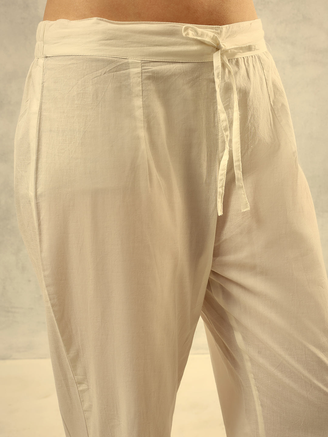 Off White Multi Coloured Thread Embroidered Kurta with Trouser and Hand Painted Dupatta