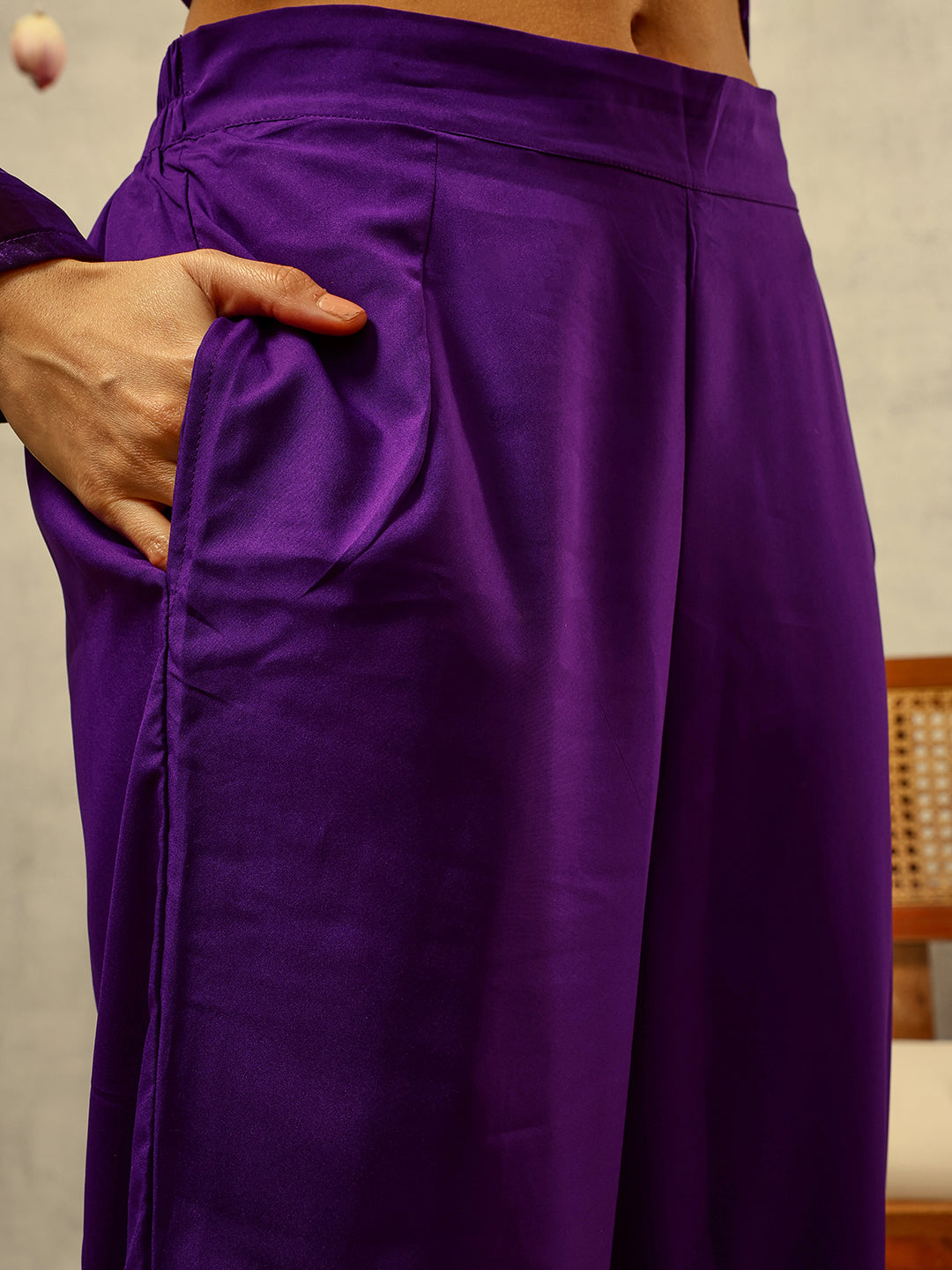 Purple Cording & Zari Embroidered Festive Kurta with Trouser & Embellished Organza Dupatta