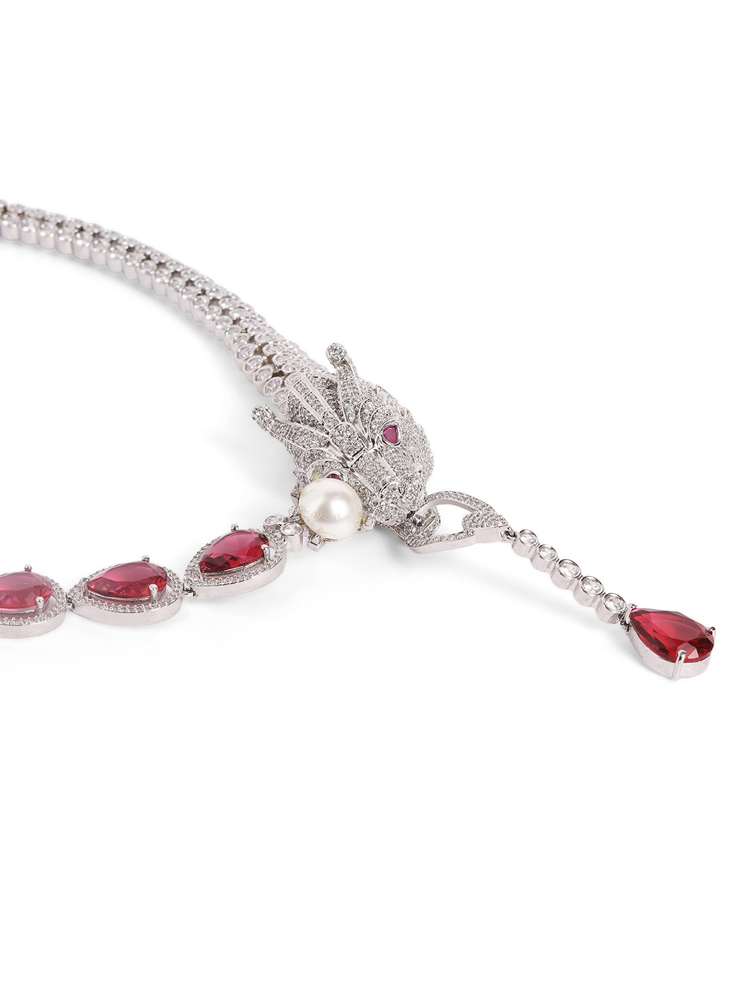 Red Colour Silver Plated AD Jewellery Set