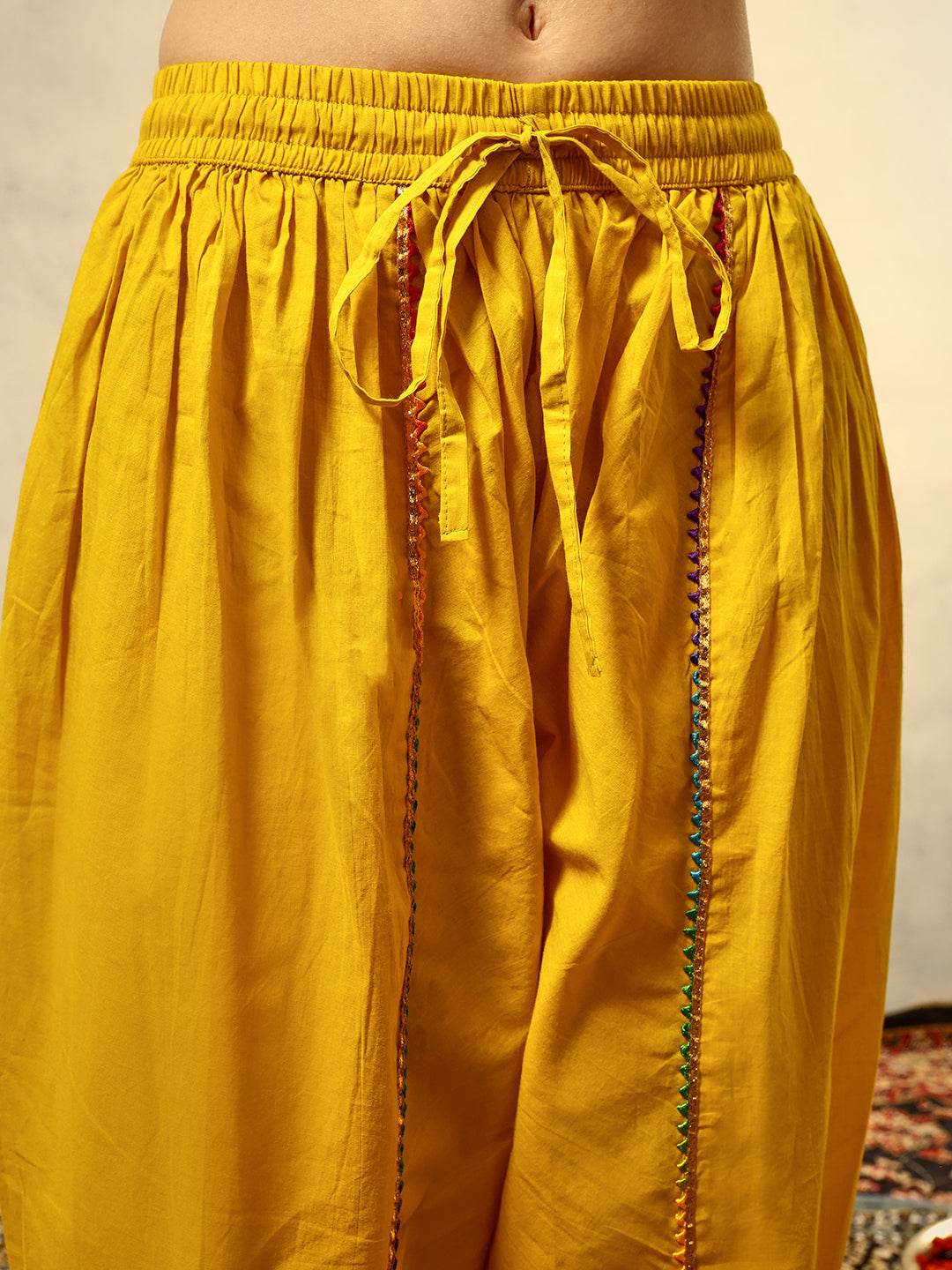 Yellow Bohemian Thread Embroidered Kurta with Dhoti Pants