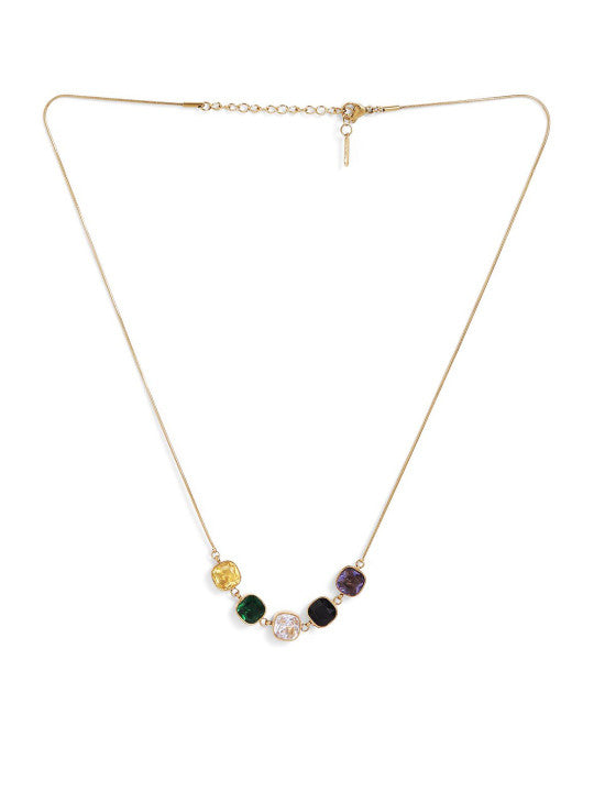 Ishin Multi  Colour Gold Plated Artificial Stones And Beads Chain