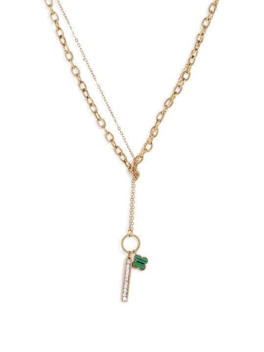Ishin White  Colour Gold Plated Artificial Stones And Beads Chain