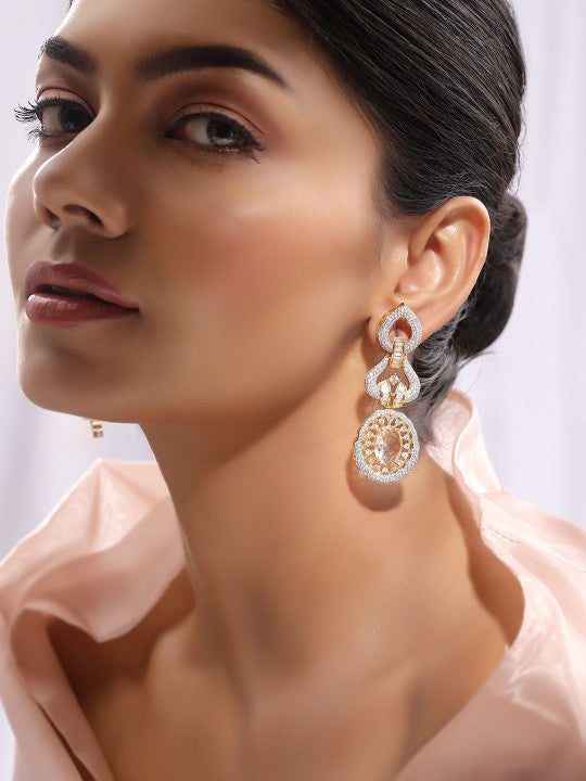 Ishin White Colour Gold Plated American Diamond Drop Earring