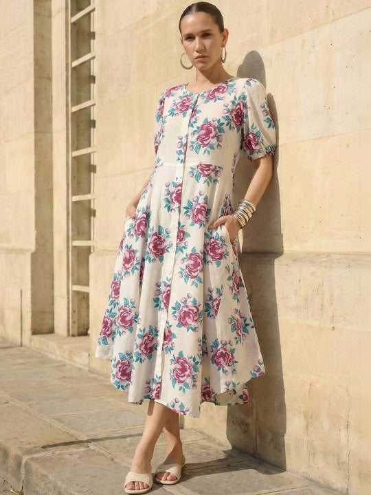 Comfy Off white Pratidin Printed Dresses