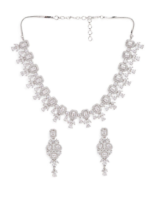 Ishin White  Colour Silver Plated American Diamond Jewellery Set