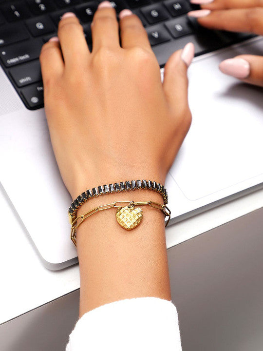 Ishin Black Colour Gold Plated Artificial Stones And Beads Armlet