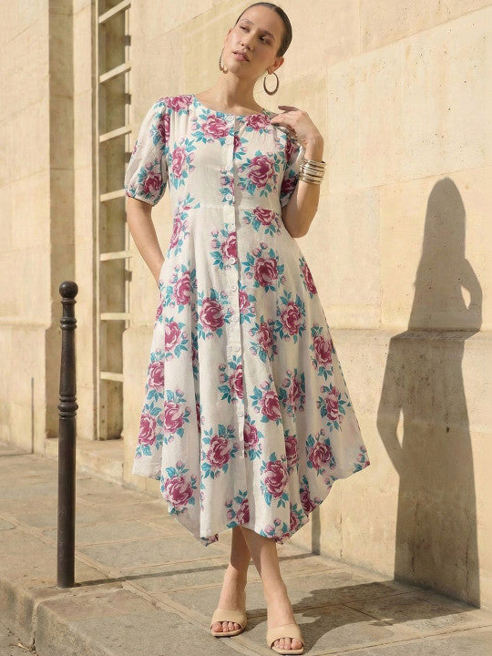 Comfy Off white Pratidin Printed Dresses