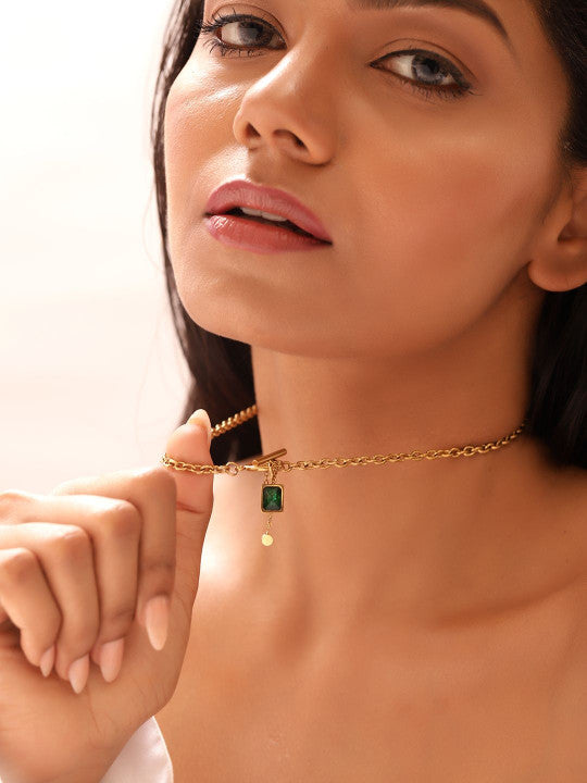 Ishin Green  Colour Gold Plated Emerald Chain