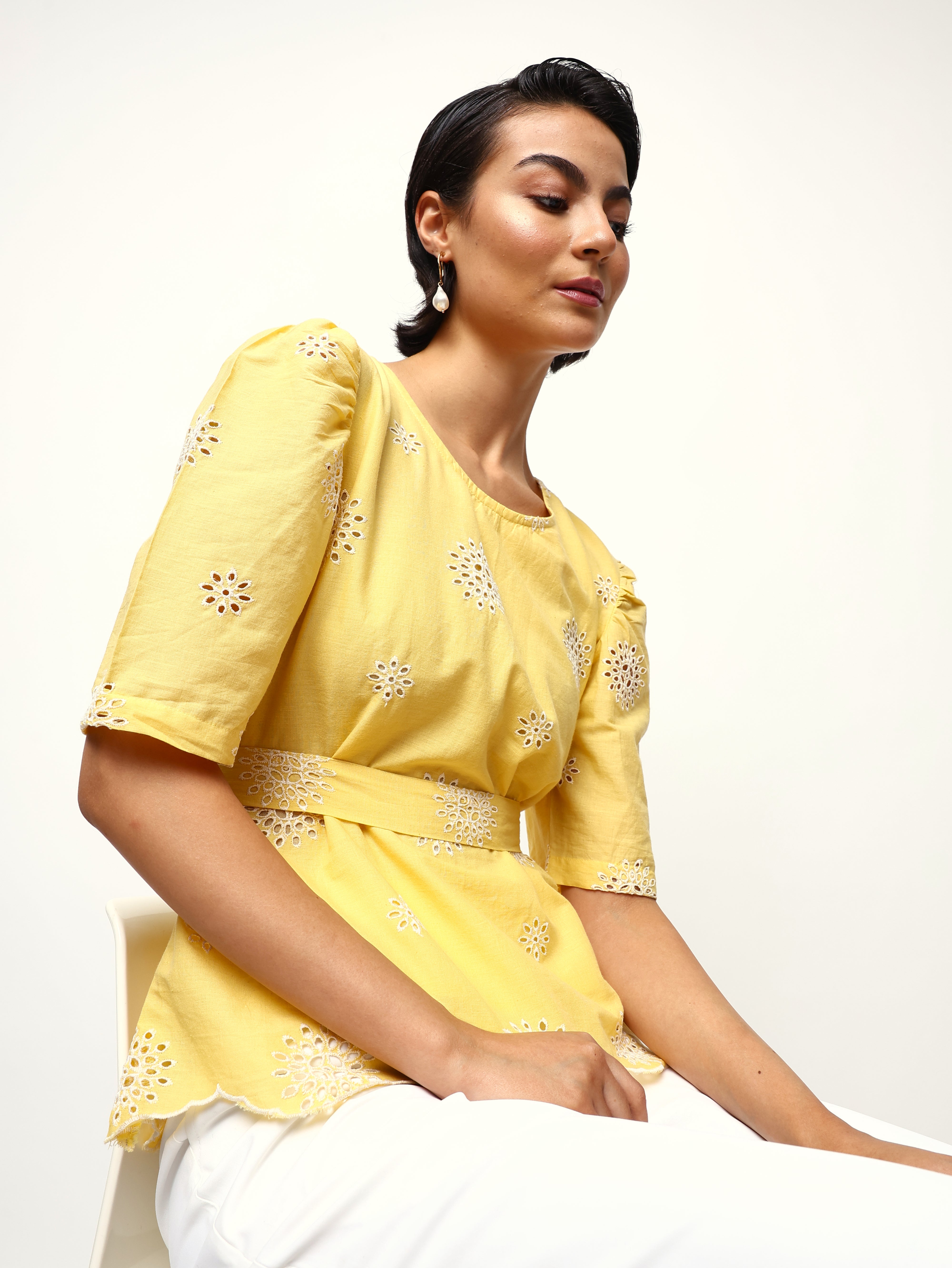 Comfy Yellow /White  Relaxed Tops