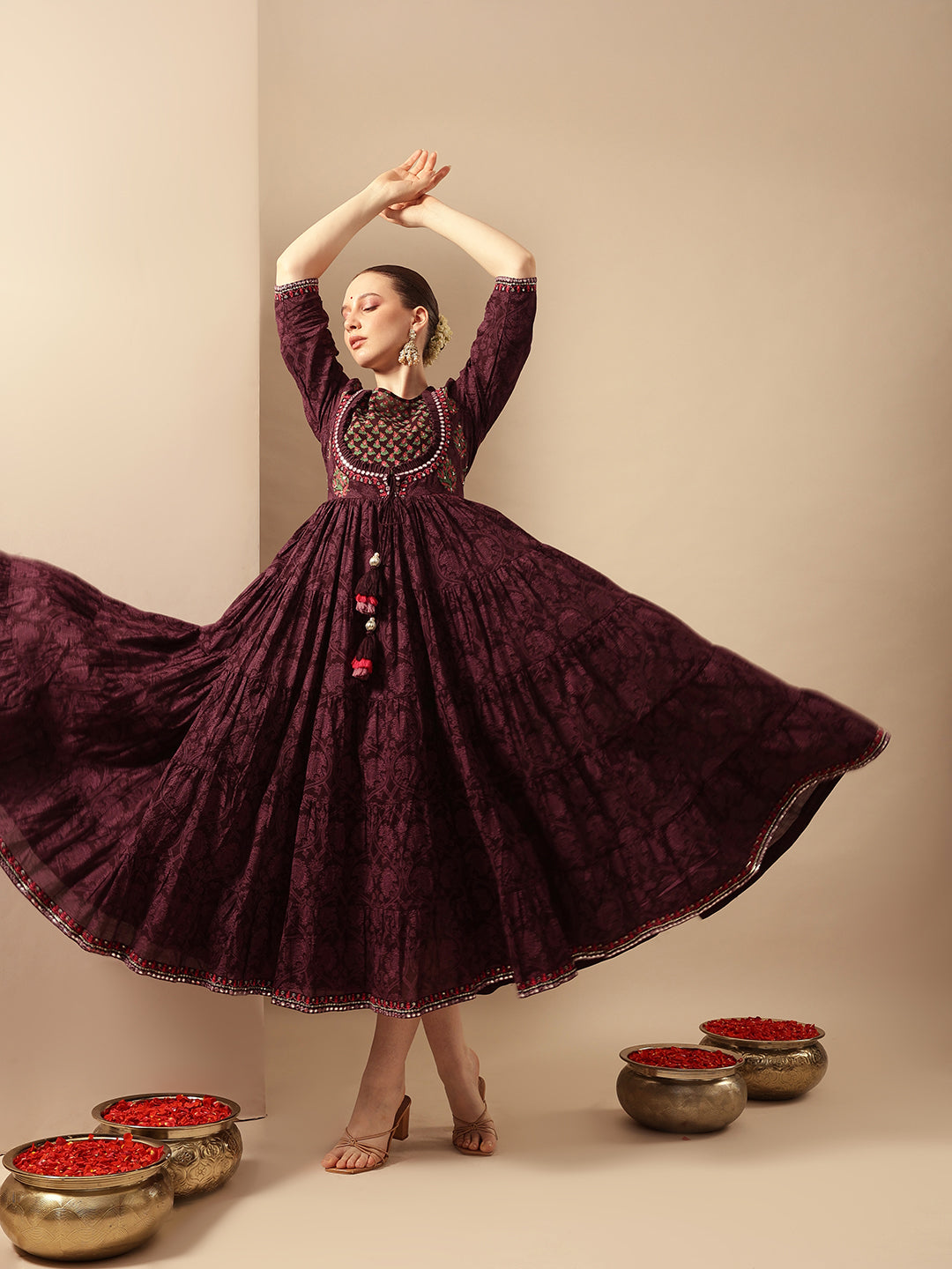 Comfy Wine Flared Dresses