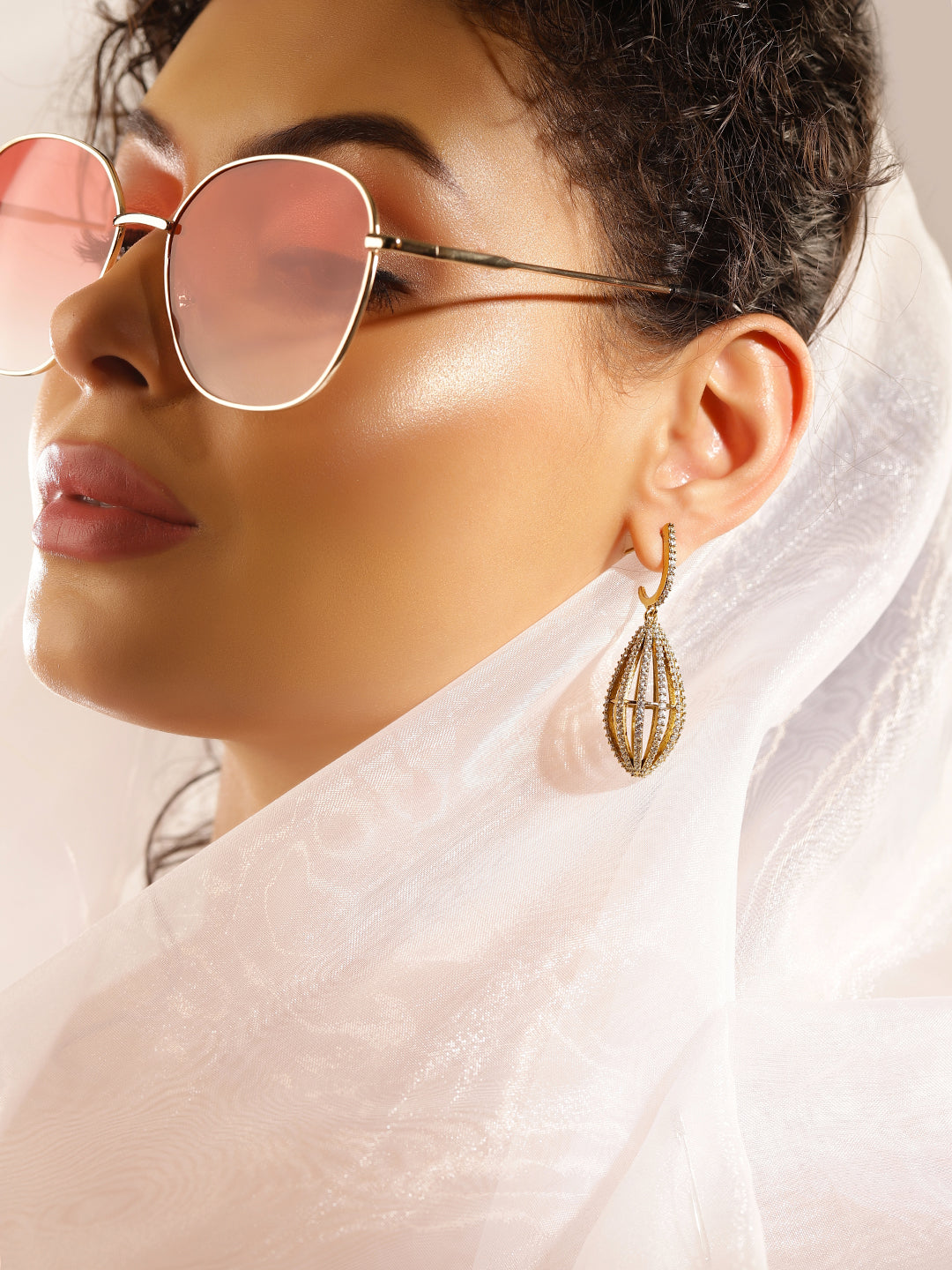 White Colour Gold Plated AD Drop Earring
