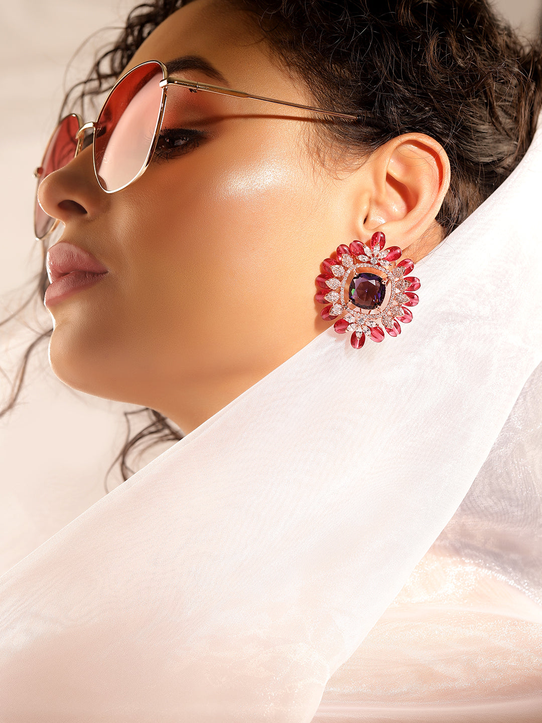 Emethyst Colour Rose Gold Plated AD Studs Earring