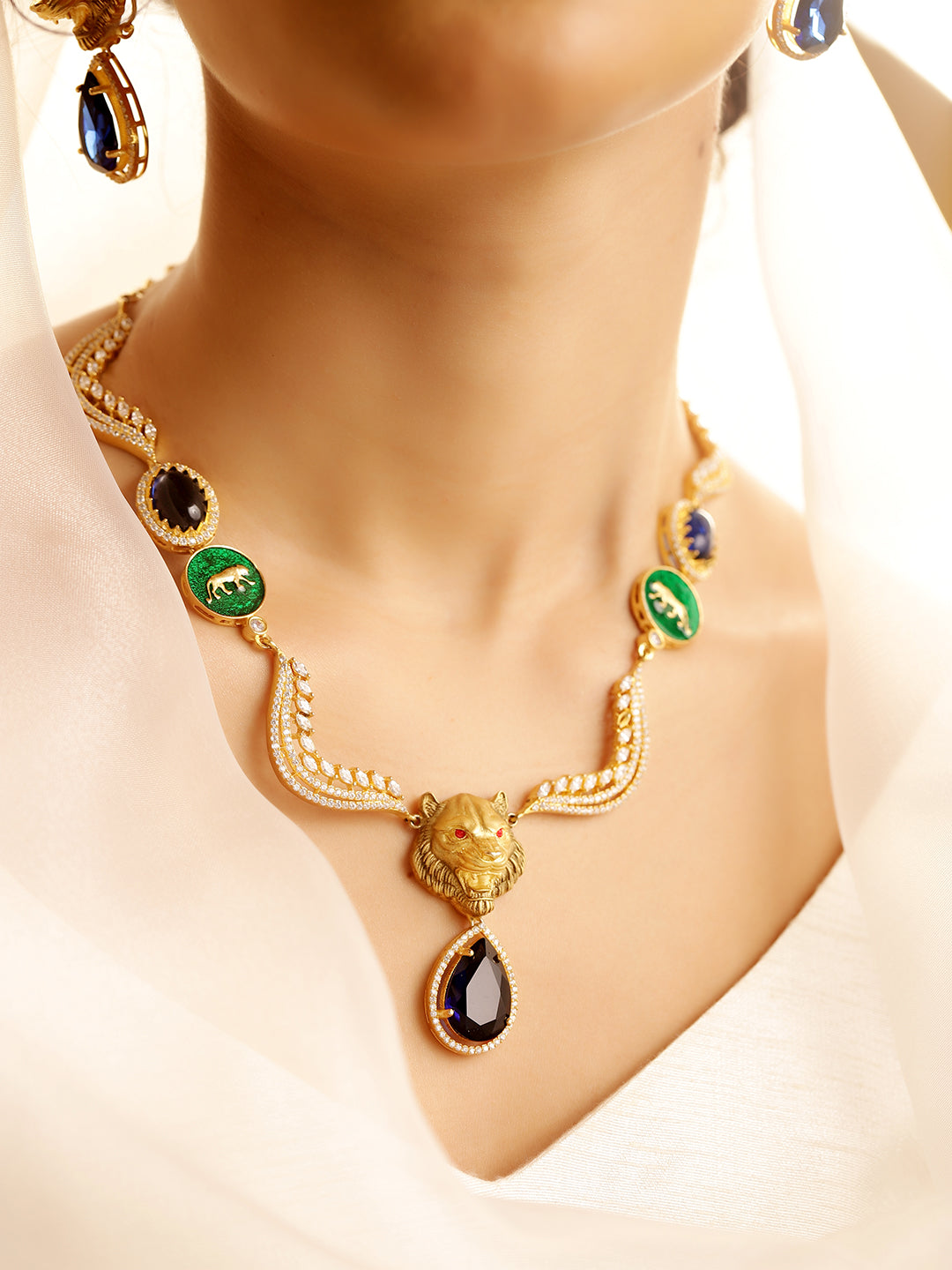 Multi Colour Gold Plated AD Jewellery Set