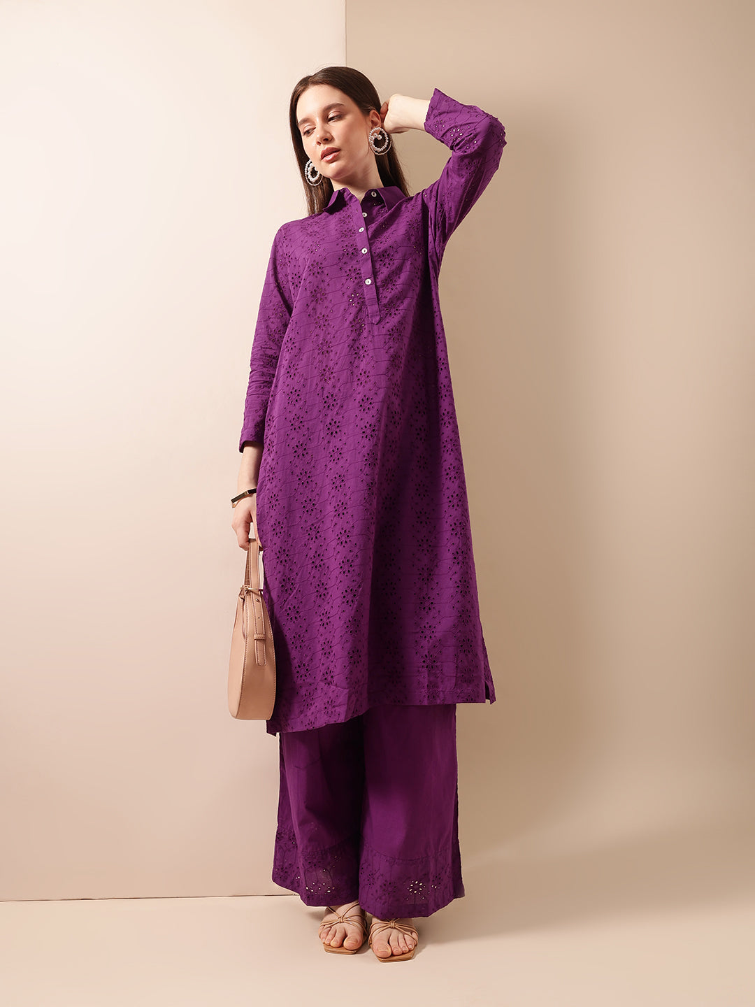 Graceful Purple A Line Kurta Sets