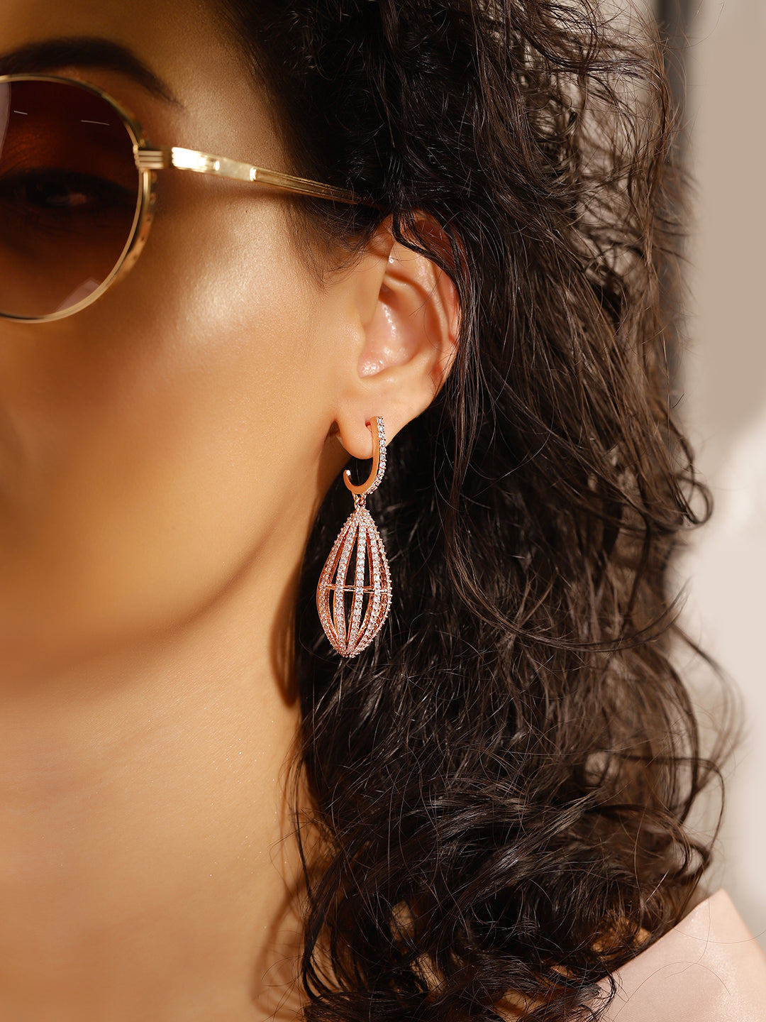 White Colour Rose Gold Plated AD Drop Earring