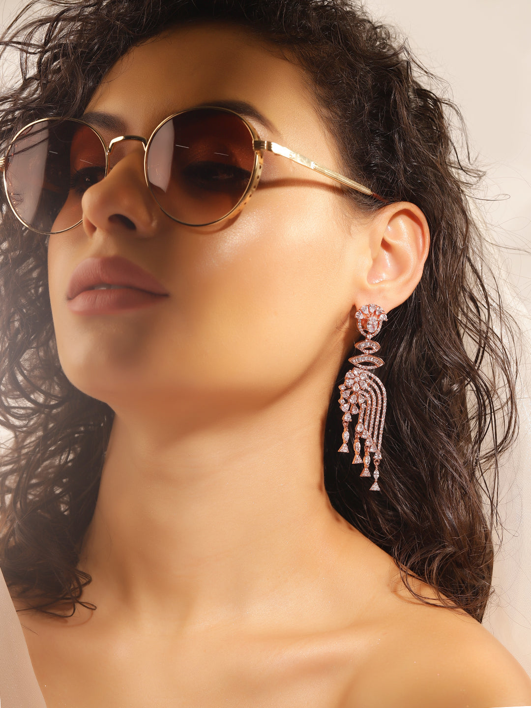 White Colour Rose Gold Plated AD Drop Earring