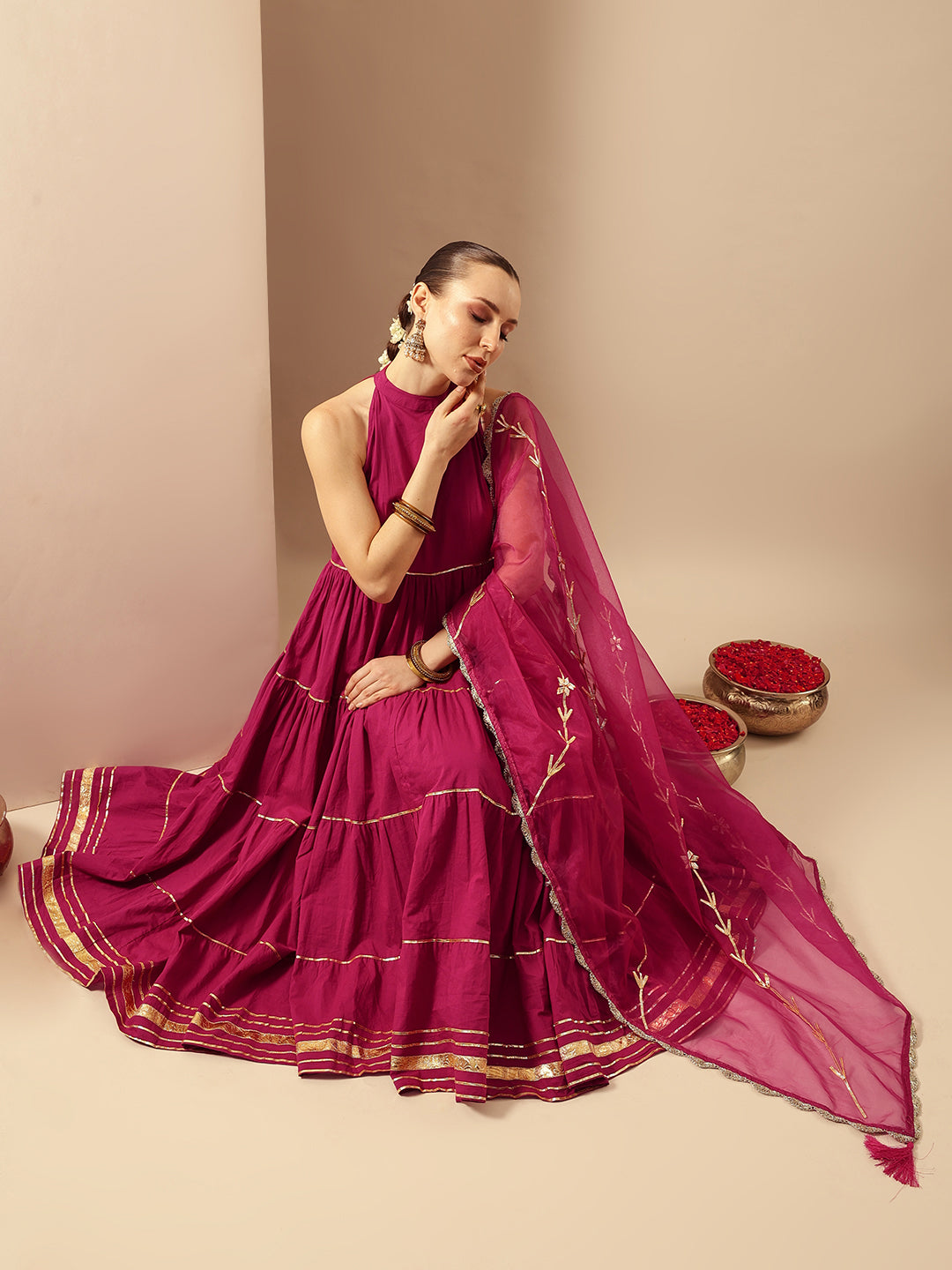 Comfy Rani Pink Organza Embroidered Anarkali Kurta Sets