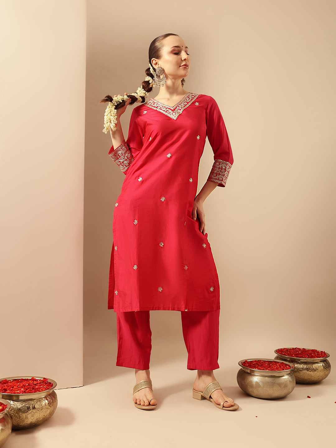 Rich Rani Red Straight Kurta Sets