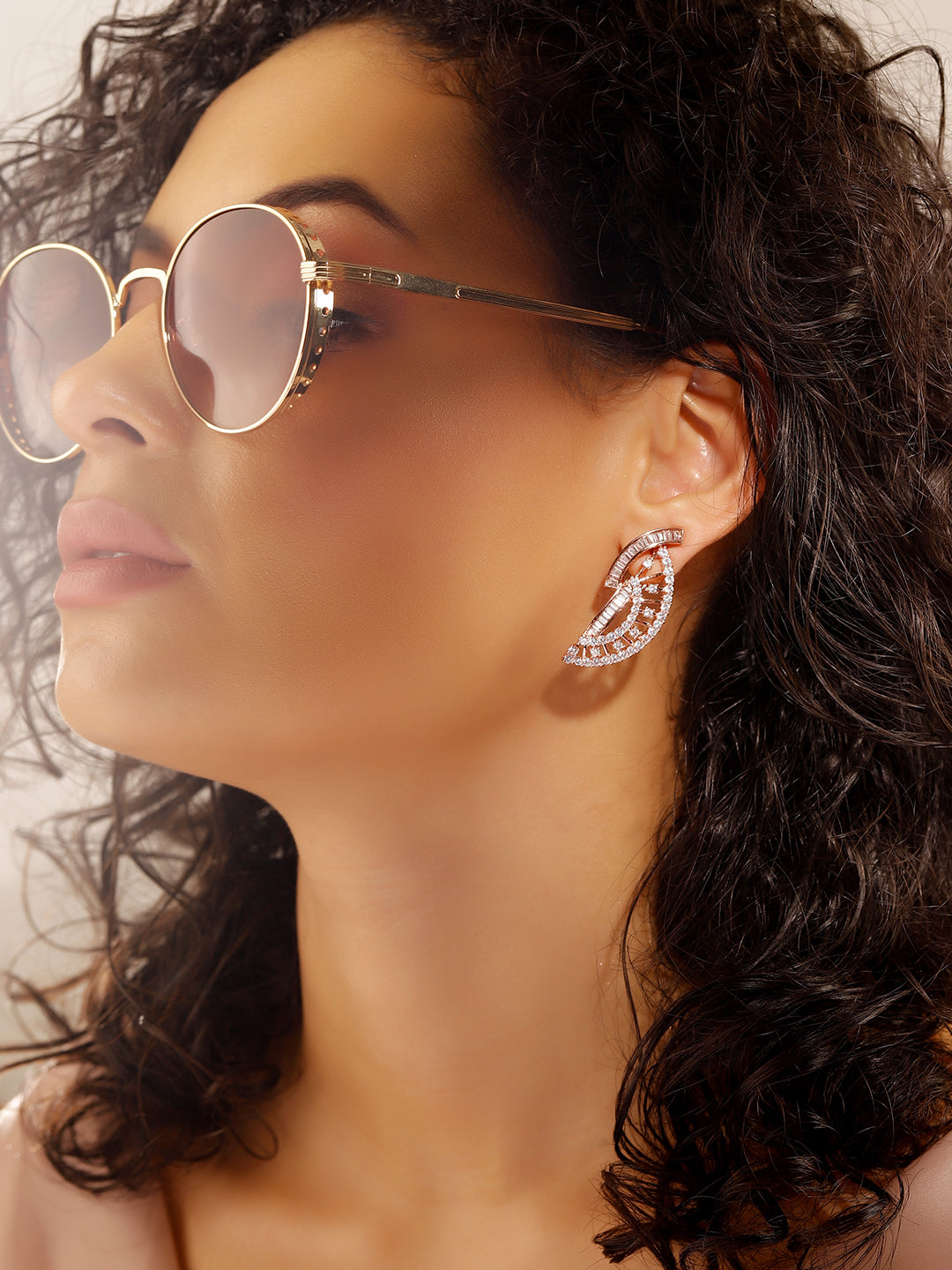 White Colour Rose Gold Plated AD Drop Earring