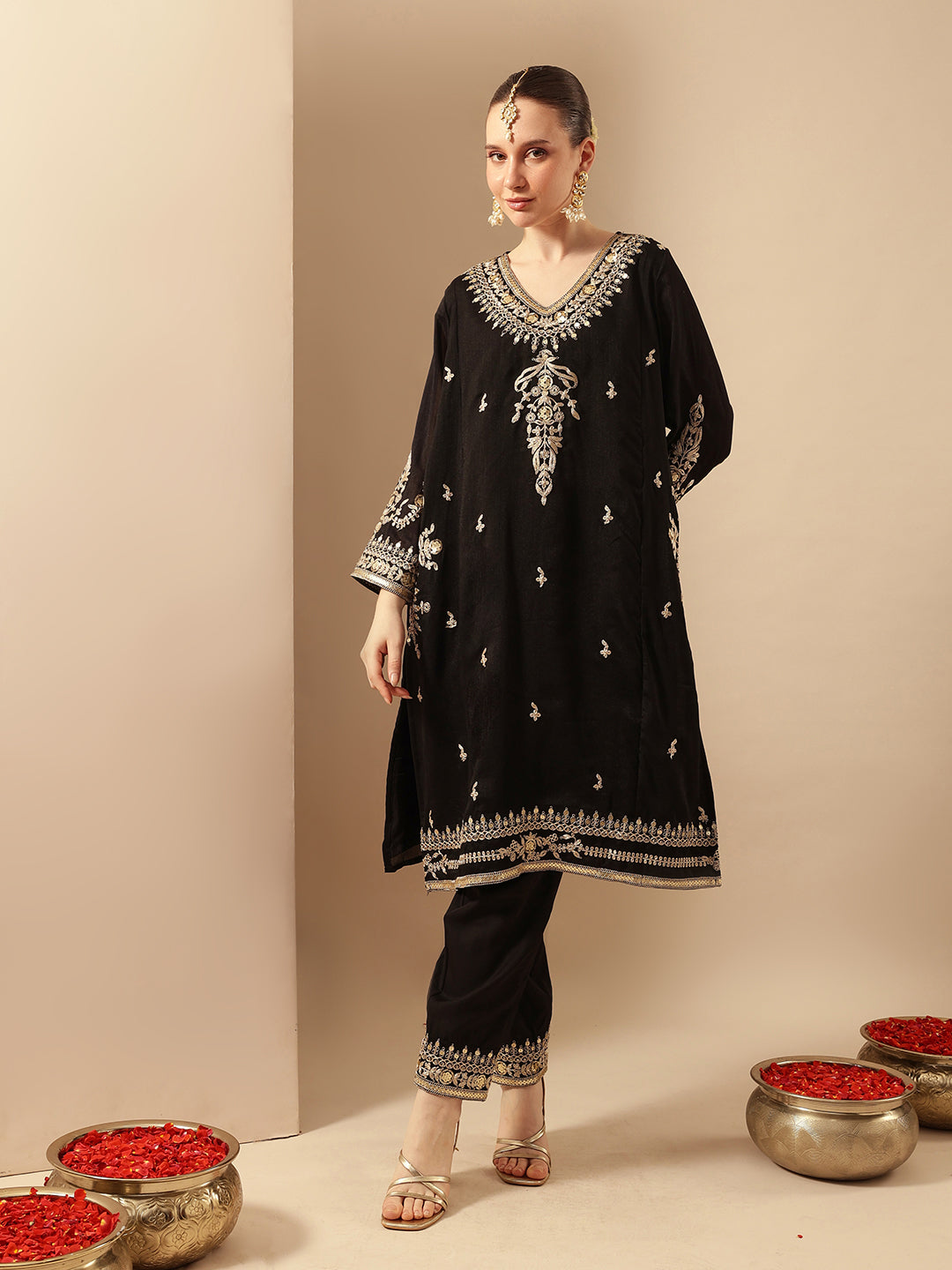 Rich Black A Line Kurta Sets