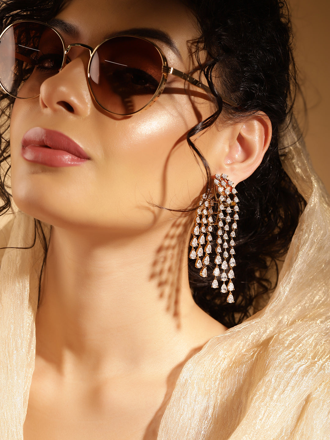 White Colour Gold Plated AD Drop Earring