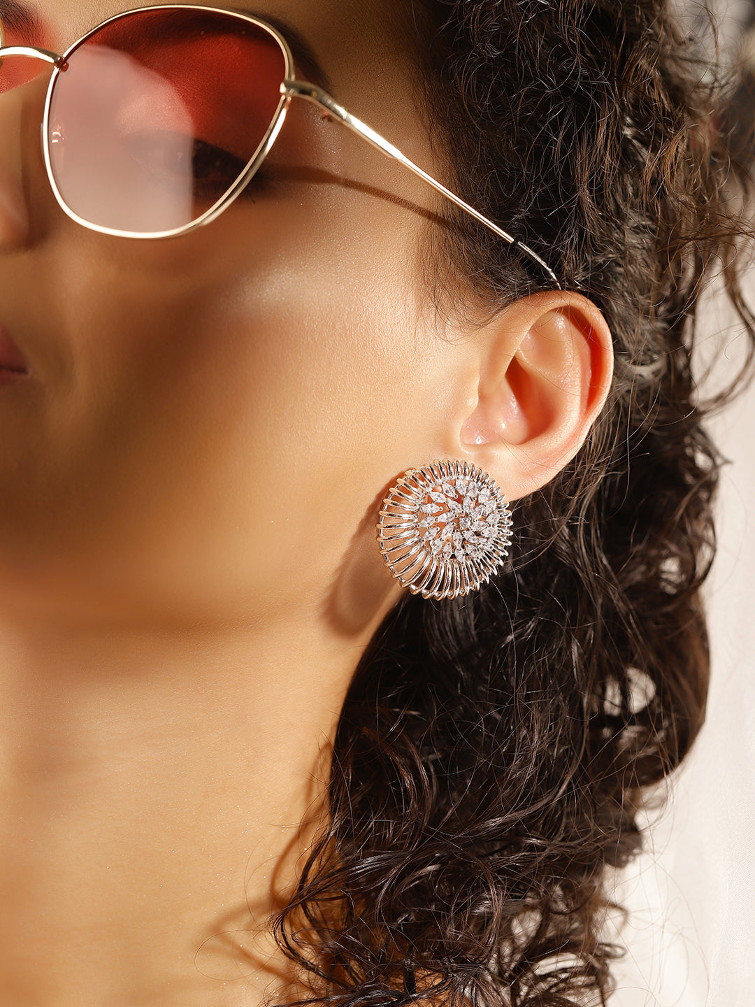White Colour Silver Plated AD Studs Earring