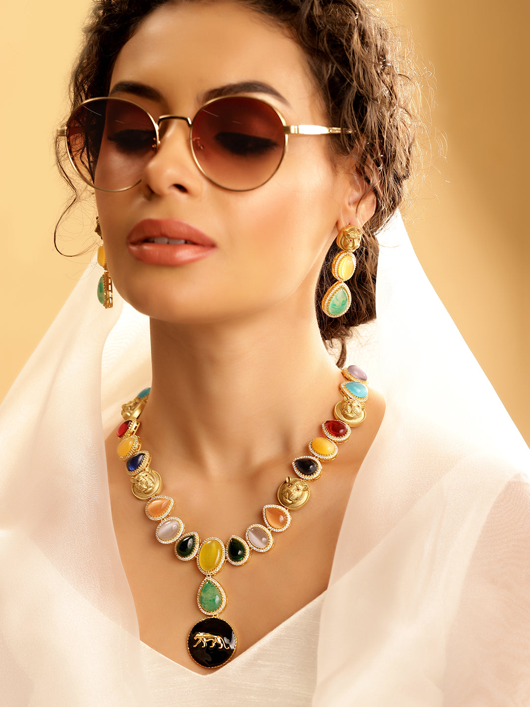 Multi Colour Gold Plated Jewellery Set