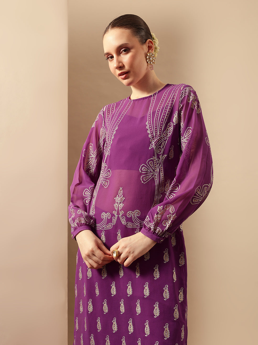 Graceful Purple Straight Kurta Sets