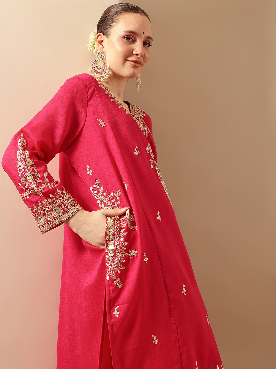 Rich Pink A Line Kurta Sets