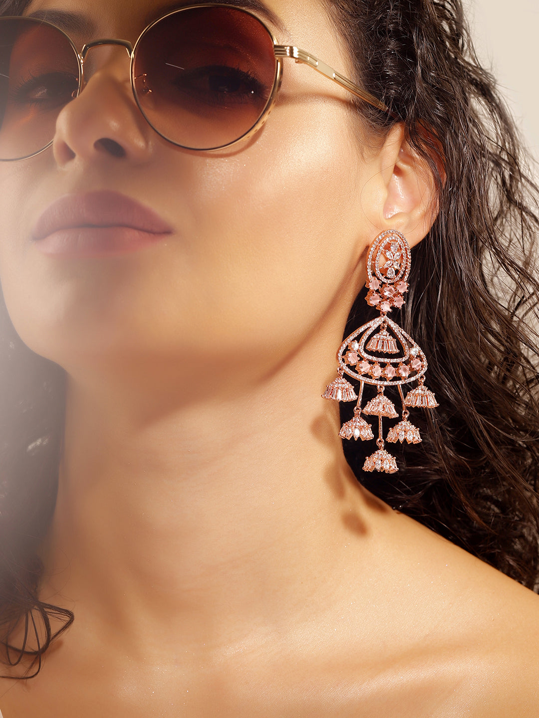 White Colour Rose Gold Plated AD Drop Earring