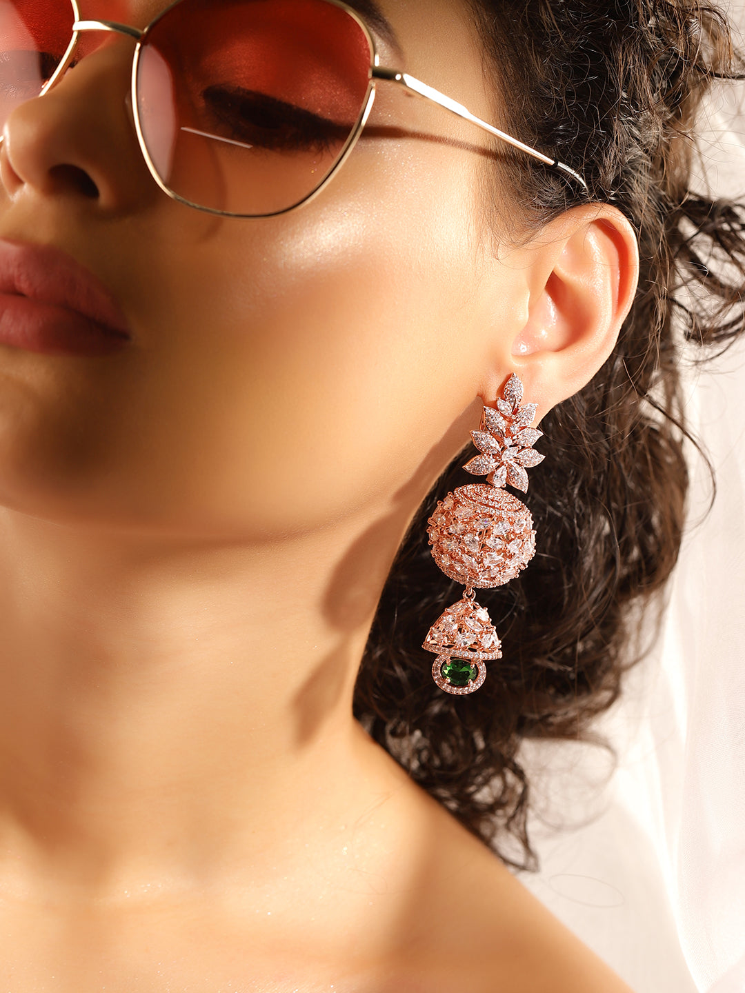White Colour Rose Gold Plated AD Drop Earring