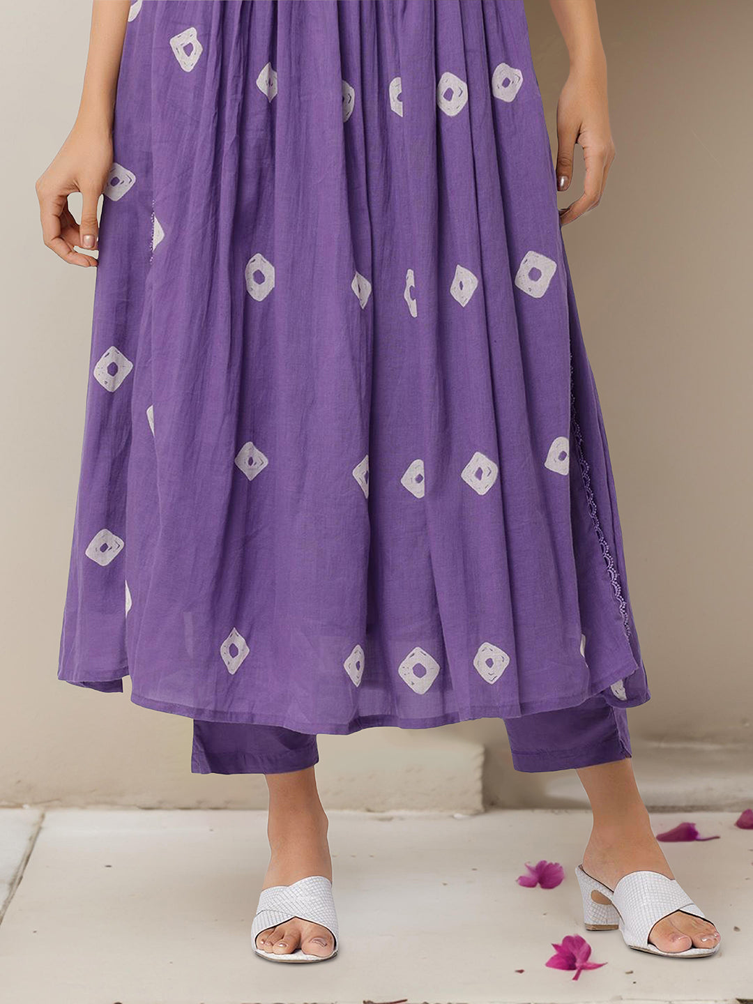Comfy Purple Cotton Bandhani Printed A-line Fit  Kurta Set