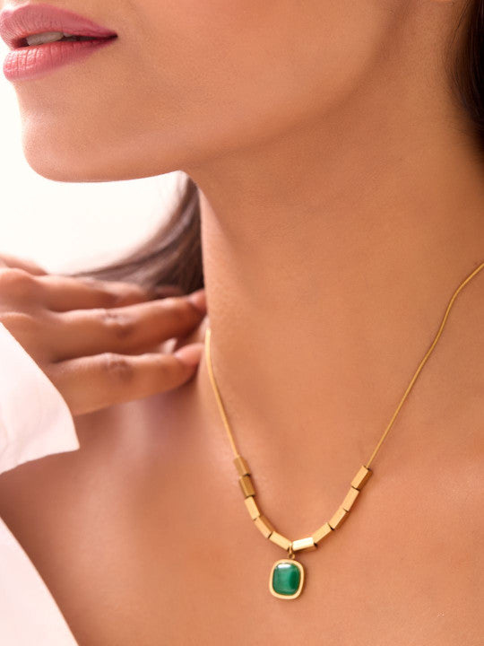 Ishin Green  Colour Gold Plated Emerald Chain