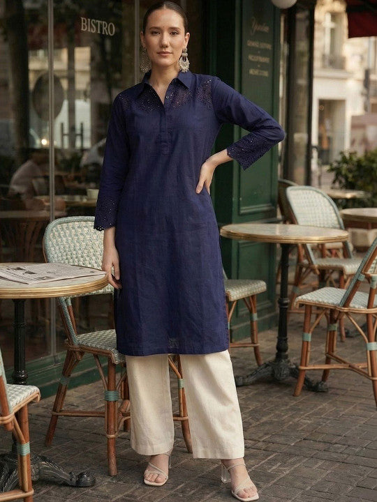 Comfy Navy Daftar Embroidered Shirts