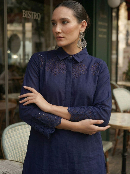 Comfy Navy Daftar Embroidered Shirts