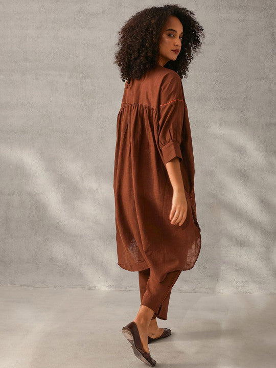 Ishin Comfy Brown Poplin Solid Relaxed Fit Co-ord set