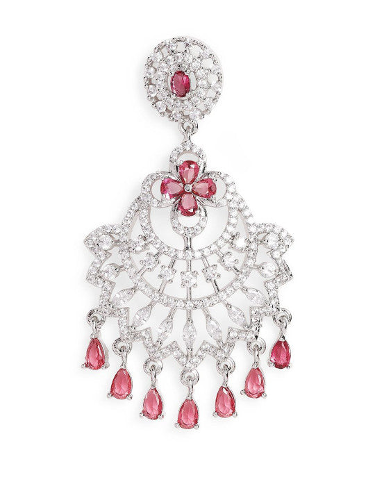 Ishin White Colour Silver Plated American Diamond Drop Earring