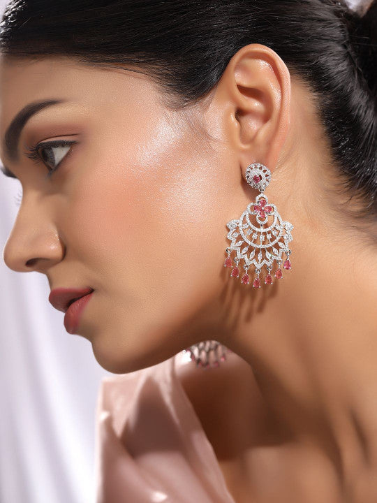 Ishin White Colour Silver Plated American Diamond Drop Earring