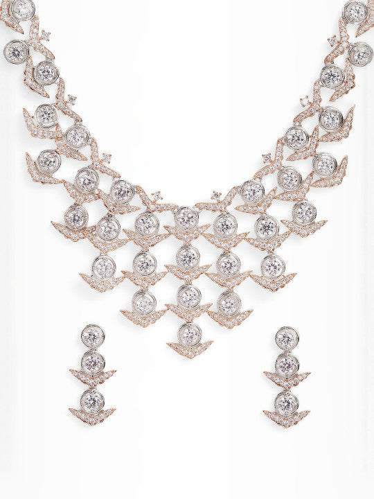 Ishin White  Colour Silver Plated American Diamond Jewellery Set