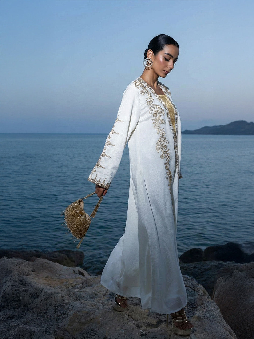 Rich Cream Relaxed  Embroidered Abaya